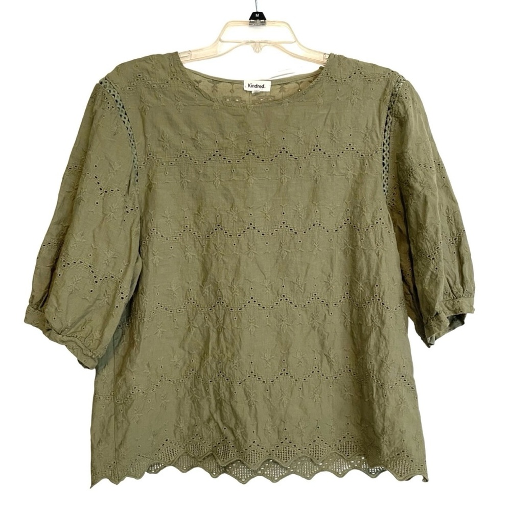 Kindred Anthropology Eyelet Lace Top Size XL Olive Green